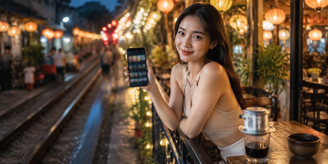 Người dùng Hà Nội xem thông tin nạp tiền thưởng tại quán cà phê trên điện thoại Android
