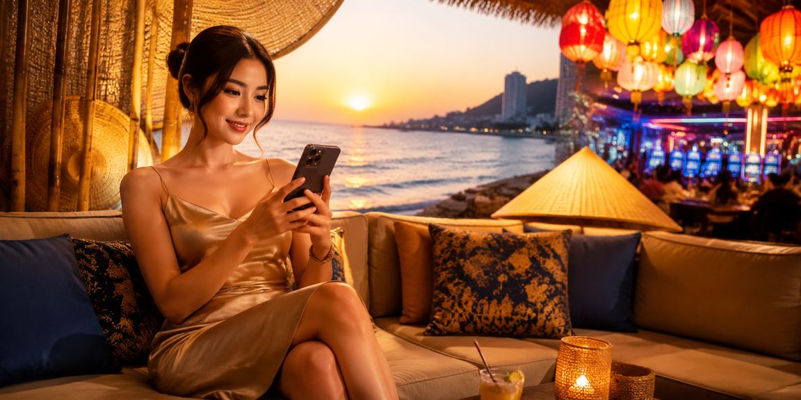 Người dùng tại Vũng Tàu đội nón lá truy cập casino trên điện thoại qua hh4k